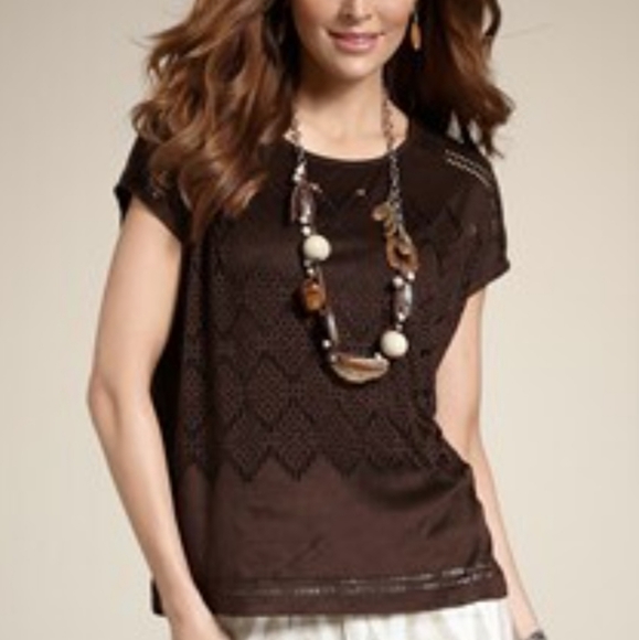 Chico's Tops - Chicos Chocolate Brown Ultra Suede Coquette Top Size 2 US 12 Large Sheer Blouse